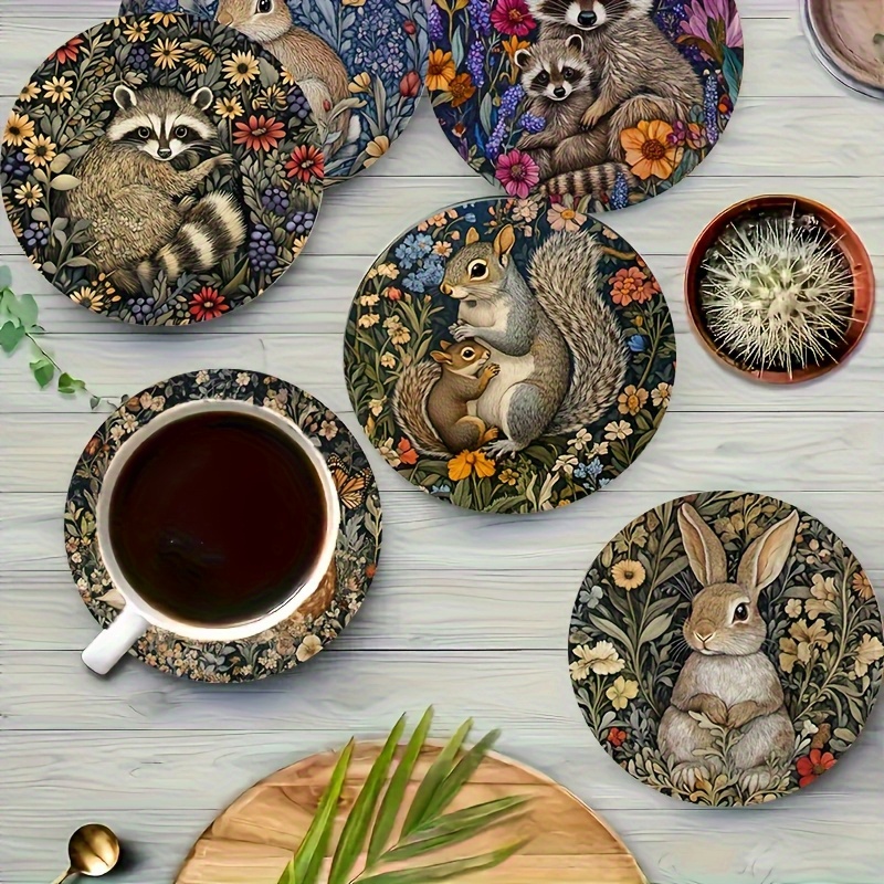TEMU 6pcs William Forest Animal Coasters Suitable For Coffee Cups, Wine Glasses, Beer Mugs - Wood Drink Protectors With, Deer, Designs, Rustic Table