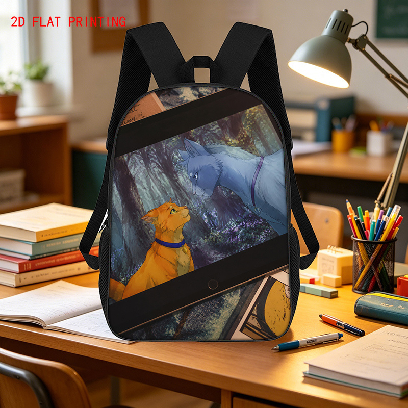 TEMU 2d Flat 1pc Forest Feline Large-capacity Casual Backpack, Suitable For School, Travel, Camping, And Personal Trips, Lightweight And Durable,