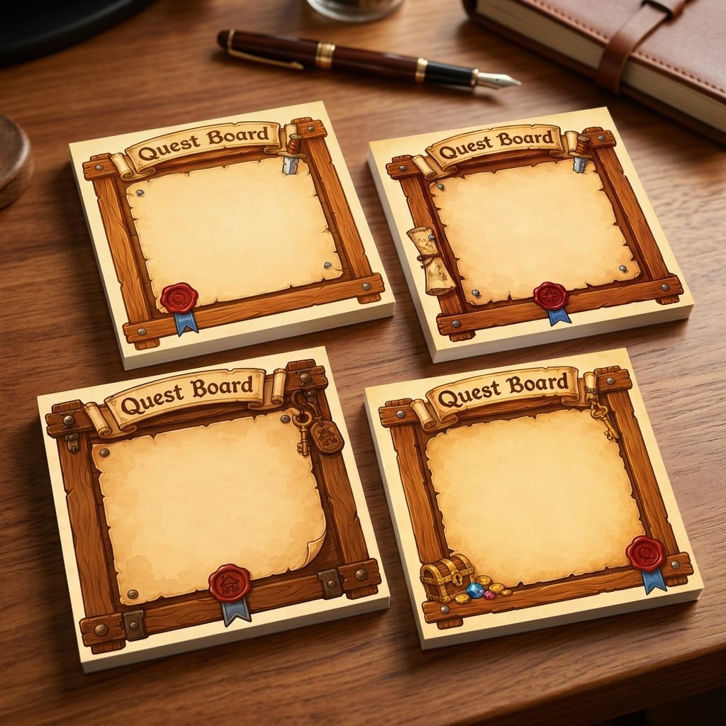 TEMU 4 Pack (4pcs) Rpg Sticky Notes Suitable For Coworkers, Tabletop & - 3x3 Inch Square Desk Memo Pads With Rpg-themed, 50 Sheets Per Pad, Geeky
