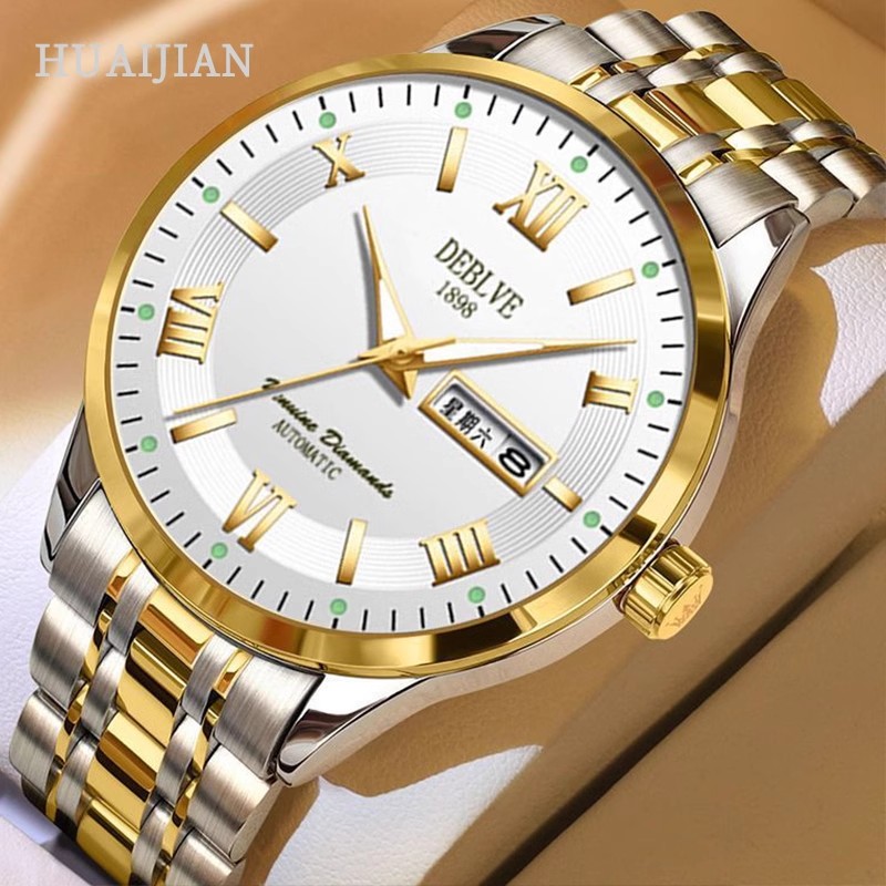 TEMU Men's Watch Business Wear Luxury Casual Stainless Steel Date Men's Watch, Without Battery