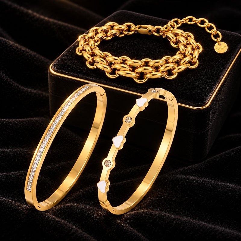 3pcs Stainless Steel Stackable Bracelet Set