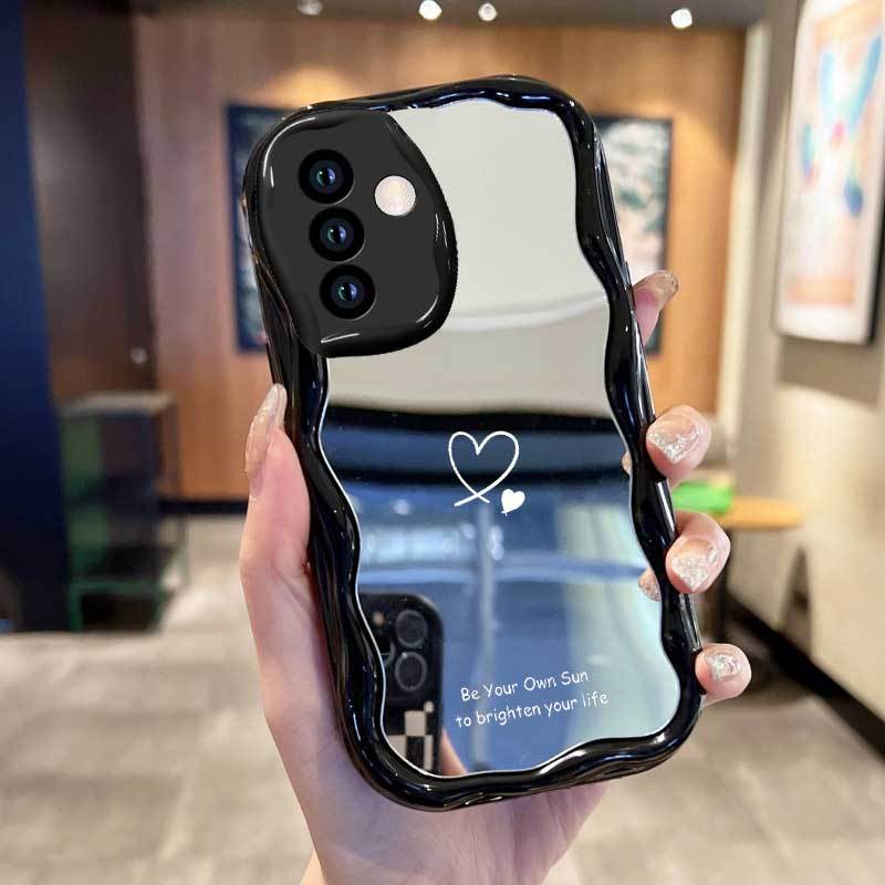TEMU Phone Case: Make Up Mirror Wavy Wave Frame Phone Case For Galaxy M16 F06 S20+ S20 Ultra A17 A07 S25 Tpu Shockproof Protective Cover