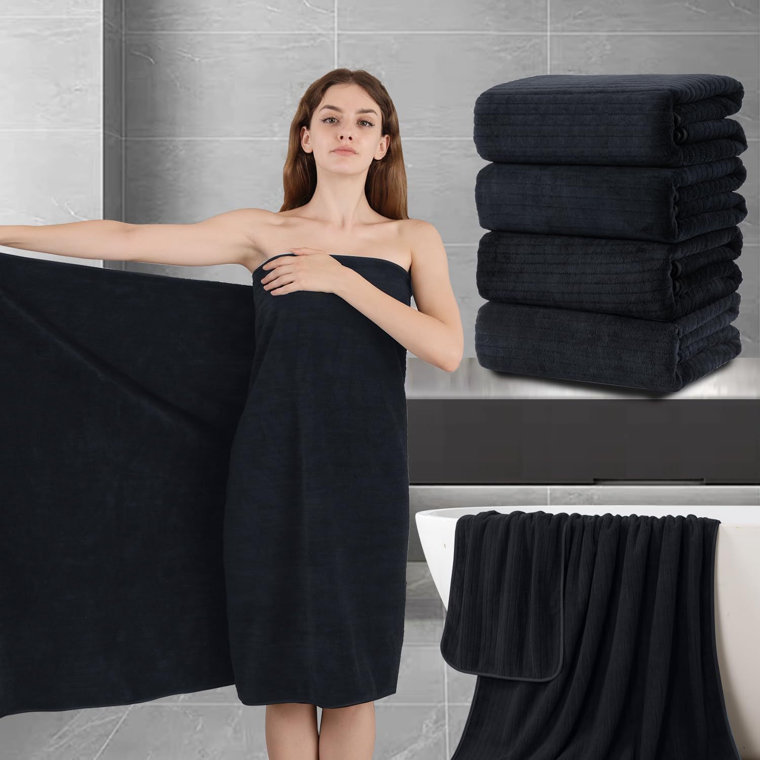 Ultra Soft Oversized Fluffy Towels, Premium Microfiber Bathroom Towels, Absorbent Quick Dry Bath Towels For Bathroom, Hotel & Spa