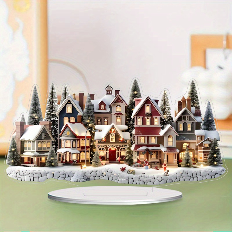 

2d Flat 1pc Acrylic 2d Flat Printing Decorations With Stand, Snow Night View, No Electricity Required