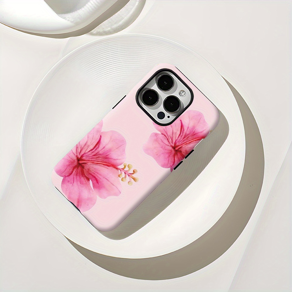 TEMU Phone Case: 1 Pink Flower, Stylish 2-in-1 Film Case - Sturdy Dual-layer Design, Durable And Drop-resistant - Suitable For Iphone 17, 16, 15, 14,