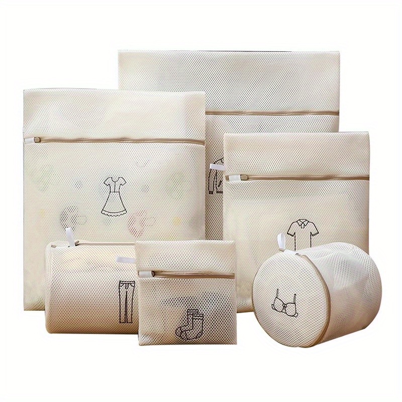 TEMU 6pcs Set Luxury Exquisite Laundry Bags- Thickened Double Layer Protection, , Zipper Closure, Polyester Material, Machine Washable,