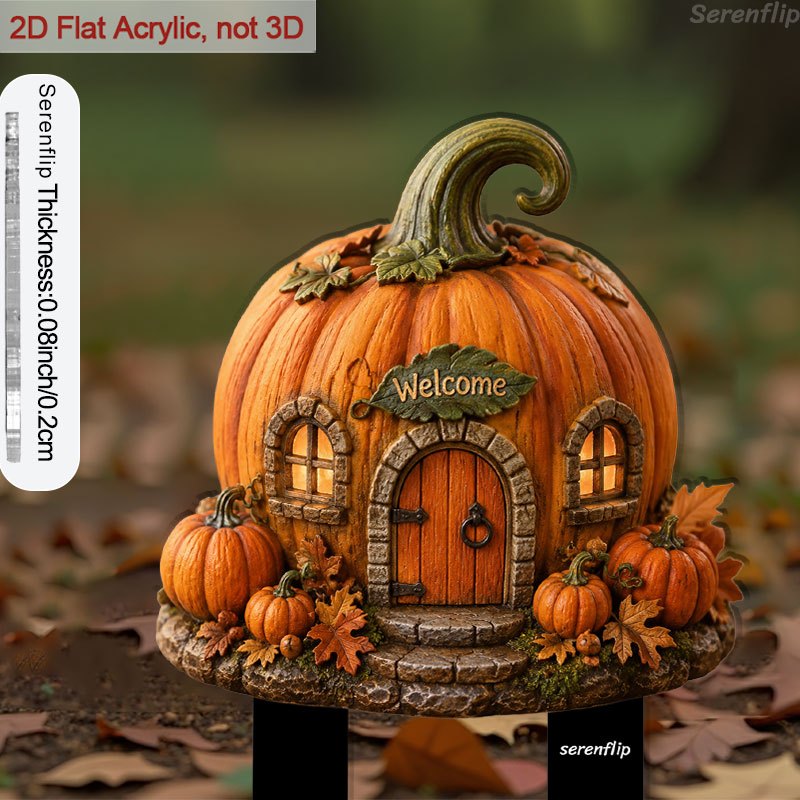 TEMU 2d Flat - 【2d Flat】 1pc 2d Flat Acrylic Ground Insert With Floral Sharp Base, Pumpkin-shaped House With 'welcome', Leaves, And Pumpkins.