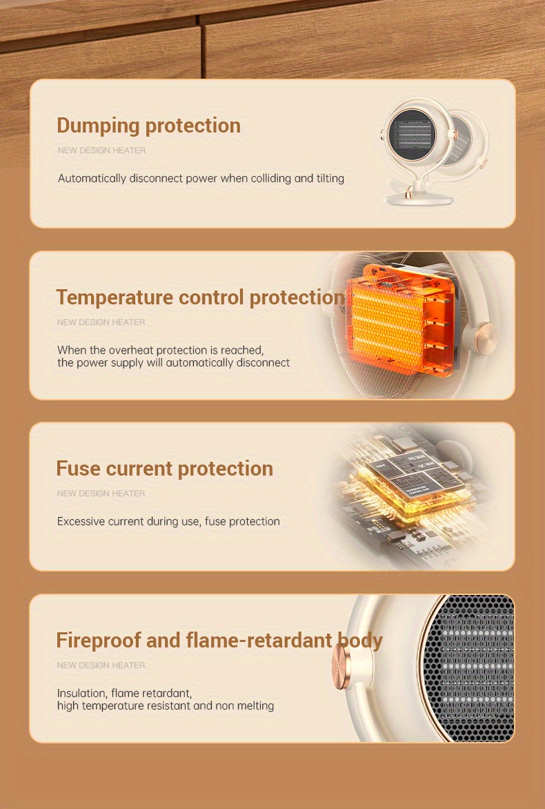 тихий портативный керамический обогреватель с PTC   быстрый нагрев 2 настройки температуры   защита для уютного внутреннего пространства   в спальне или офисе обогреватели для использования в помещении зимой настольный обогреватель электрический вентилятор детали 7