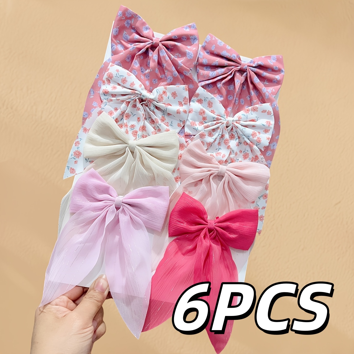 TEMU 6pcs Floral Big Bow Hair Clips, Back Head Barrettes, Random Colors, Fashion Hair Additions For, Create Stylish Looks, Suitable For Daily Outfits