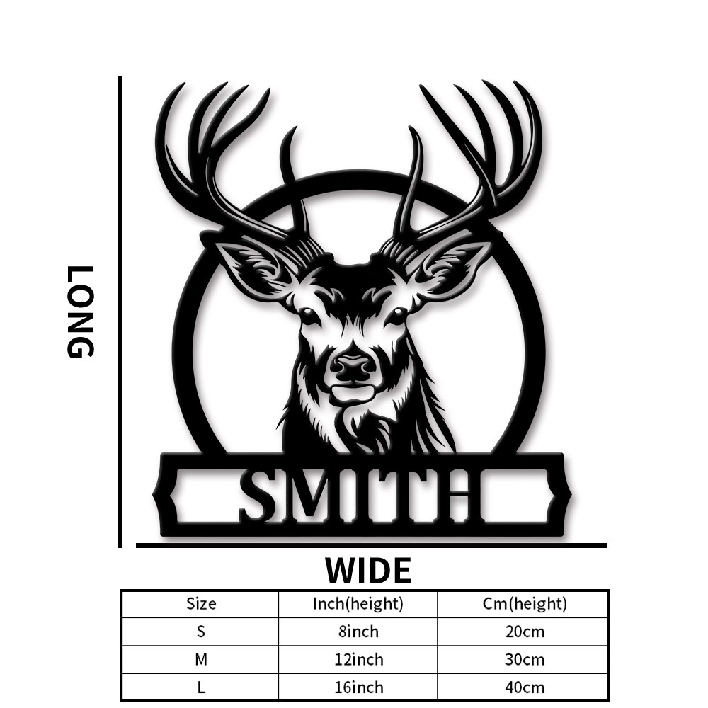 TEMU 1pc Personalized Deer Family Name Metal Sign Custom Antler Wall Art Hunting Decor Cabin Decor Rustic Home Decor Gift For Him Father's Day