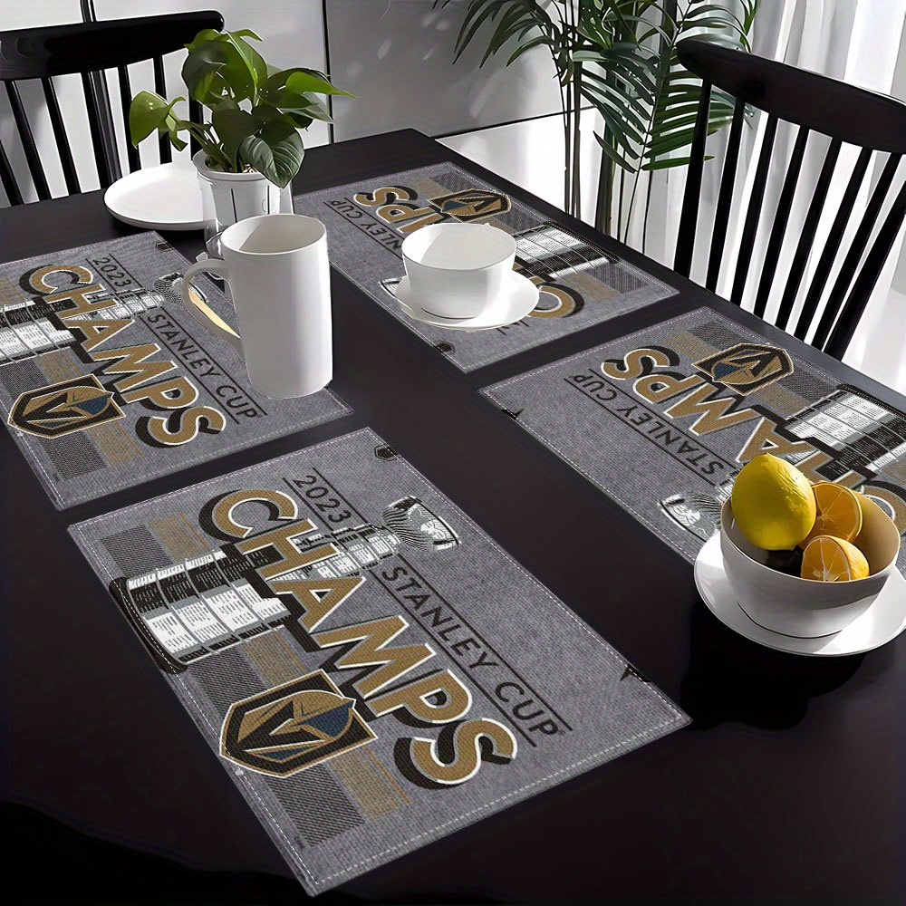 4pcs sports trophy placemats - heat-resistant, washable & non-slip table mats with   cups design,   kitchen & dining decor, indoor & outdoor use, dining table decor | sports themed decor | durable tableware 0