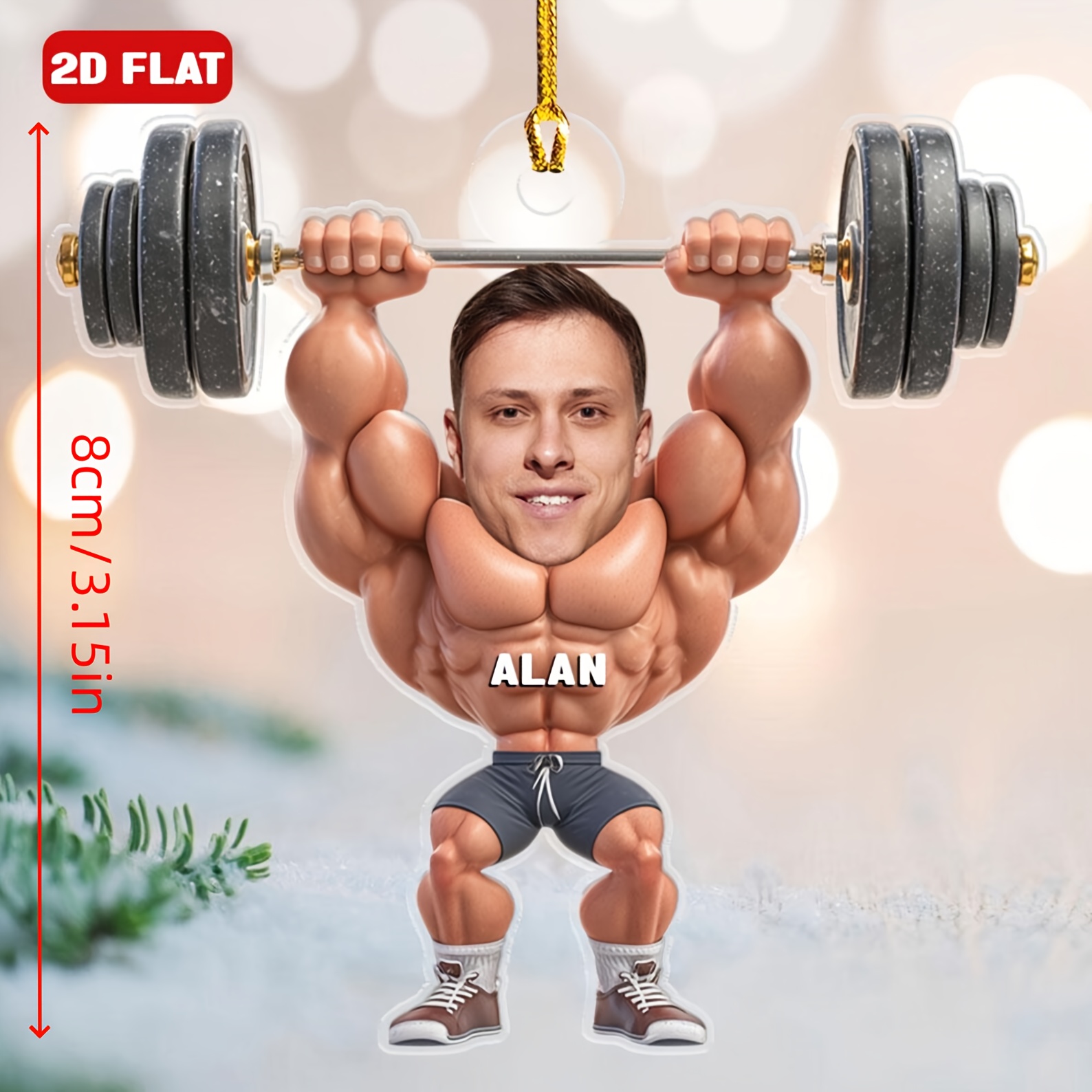 TEMU Customized" 2pcs Set Personalized Fitness Enthusiast Face Fun Christmas Decorations, Customized Name And Face Acrylic Christmas Ornaments,