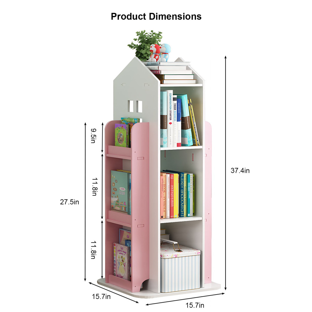 4-Tier Rotating Bookshelf, 360° Display Book Shelf, Floor Standing Bookcase, Children's Bookshelves for Bedroom, Living Room, Study Room ( WHITE Color)