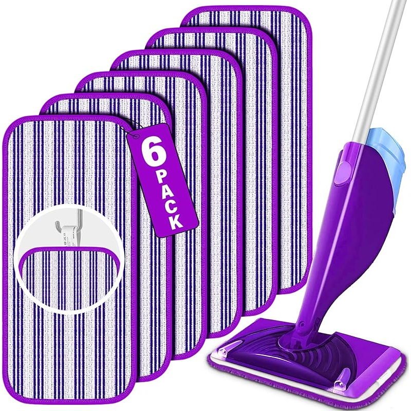 TEMU 6pcs Reusable Mop Pads Compatible With Spray Mop, Wet Pad Refills Machine Washable For Dry And Wet Use On Hardwood, Vinyl, Marble, Stone, And