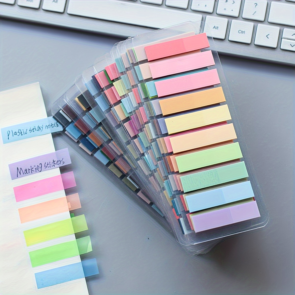 400/800 europäische vintage fluoreszierende pet durchsichtige selbstklebende haftnotizen, morandi-farbcodierte klebemarker,  , 10 gemischte farben, indexiert für organisation dokumentation, zufälliger stil