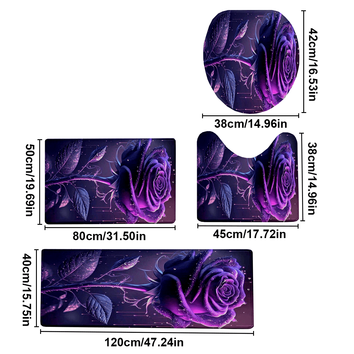 TEMU 4pcs/ Set Purple Rose Bathroom Protective Mat Set, Non-slip Bathroom Mat, Flannel Bathroom Mat, Bathroom Floor Mat, Toilet Mat Universal Soft