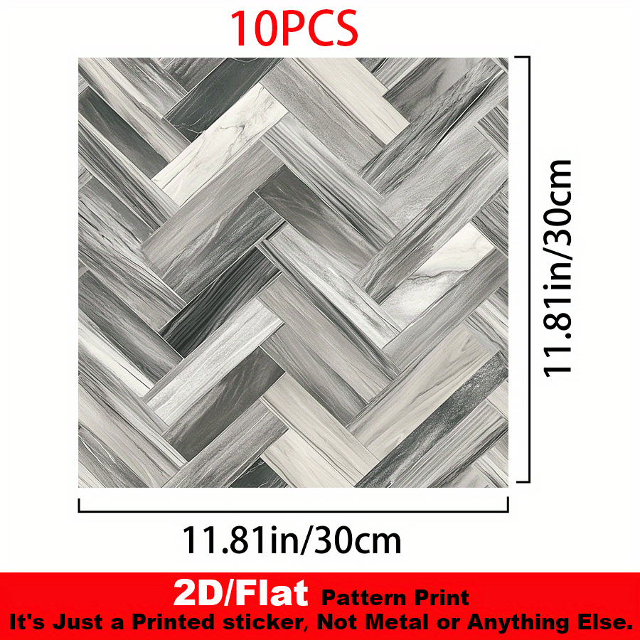 TEMU [10 piezas de baldosas de PVC] 10 piezas de baldosas de PVC 2D | Piso de vinilo autoadhesivo con de espina de pescado , 11.81X11.81 pulgadas,