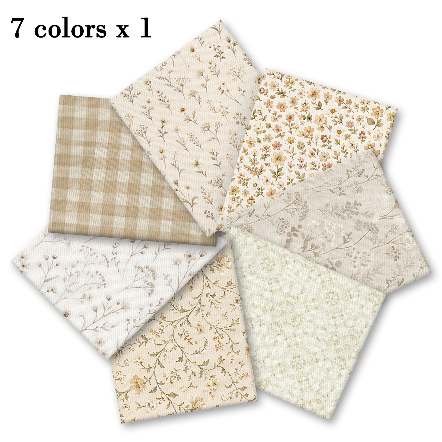 TEMU Collection de 7 pièces de tissu vintage style étagé de gâteau - Prédécoupé pour la couture, les manuels, les pièces de nappe, les sets de table