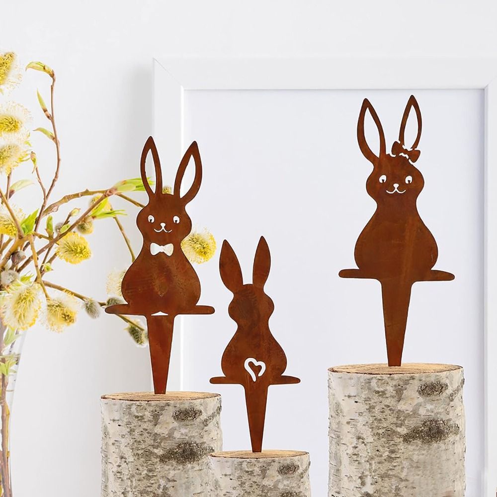 

3pcs Easter Bunny Garden Stake Set - Rabbit Figurines For Outdoor Decor, Flower Pots & Landscaping, Ground Insertion, Funny Handicraft, Miniatures,