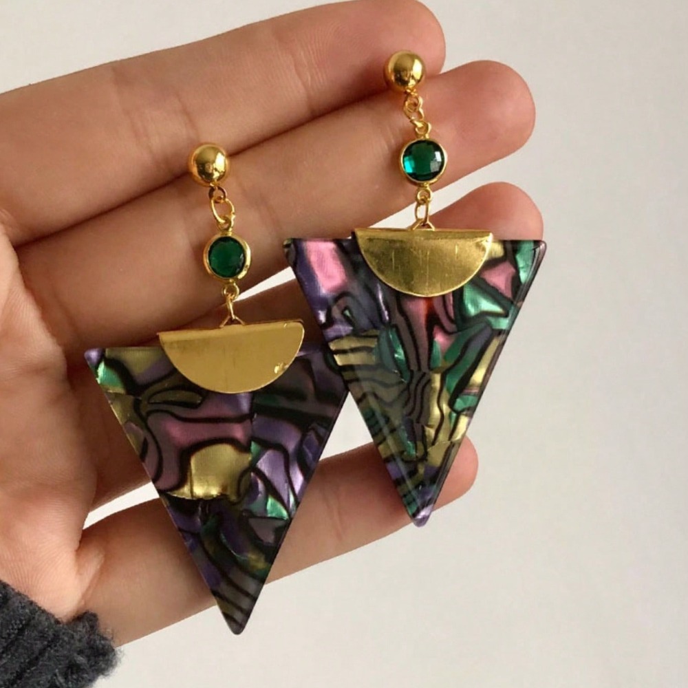 TEMU 1 Par de Aretes Triangulares de Cristal Acrílico Coloridos, Aretes Estilo Europeo y Americano para Mujer, Viajes, , Fiestas, , Regalo de Navidad