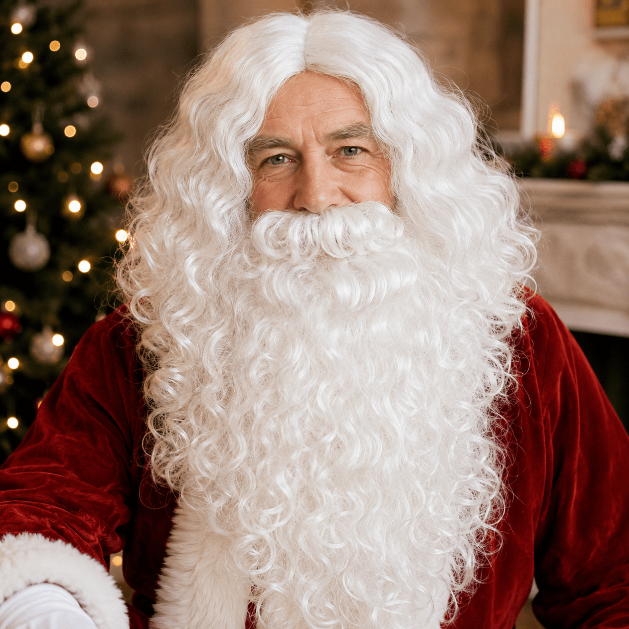 TEMU Santa Wig And Beard Set | Classic White Long Curly Hair And Thick Long | Realistic Fluffy Natural Curls | Halloween/christmas Dual Holiday