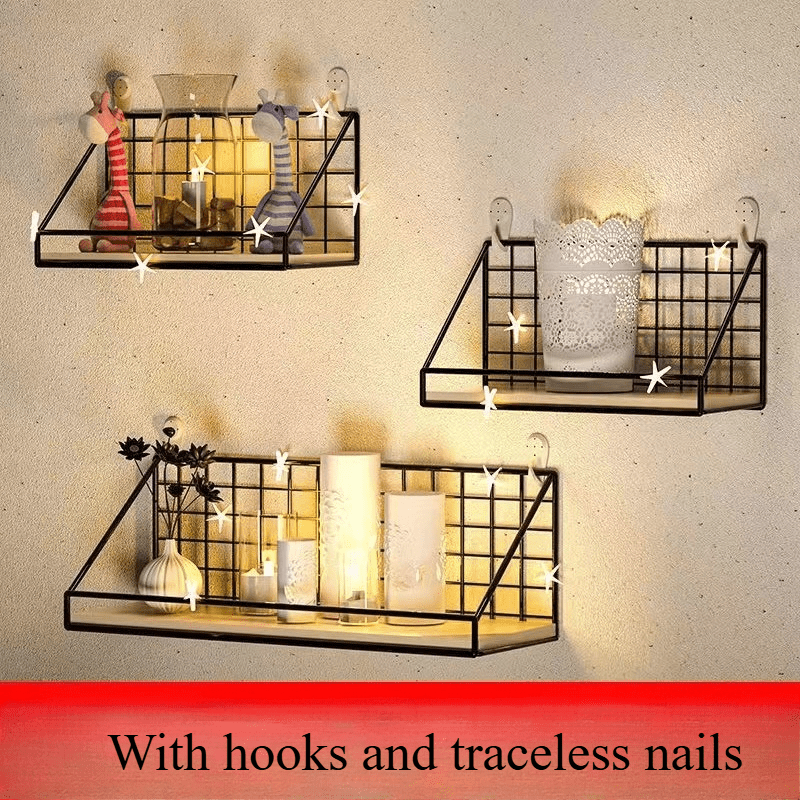 3pcs Wall Mounted Heavy-duty Storage Basket - Rust Proof Iron Hanging Shelf, Suitable For Kitchen, Bathroom, Bedroom And Office, Space Wall Mounted Storage Cabinet