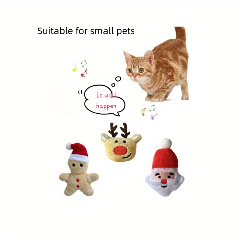 

3 Assorted Christmas Cat For Christmas Interactive Stuffed Toy For Cleaning, Battery