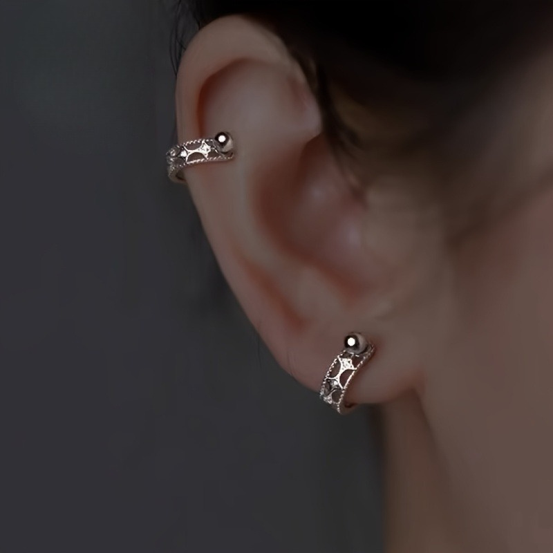   womens hollow star half round earrings urban     luxury niche 925 silver bone earrings round earrings hypoallergenic suitable for daily back to and festive occasions Product details 3