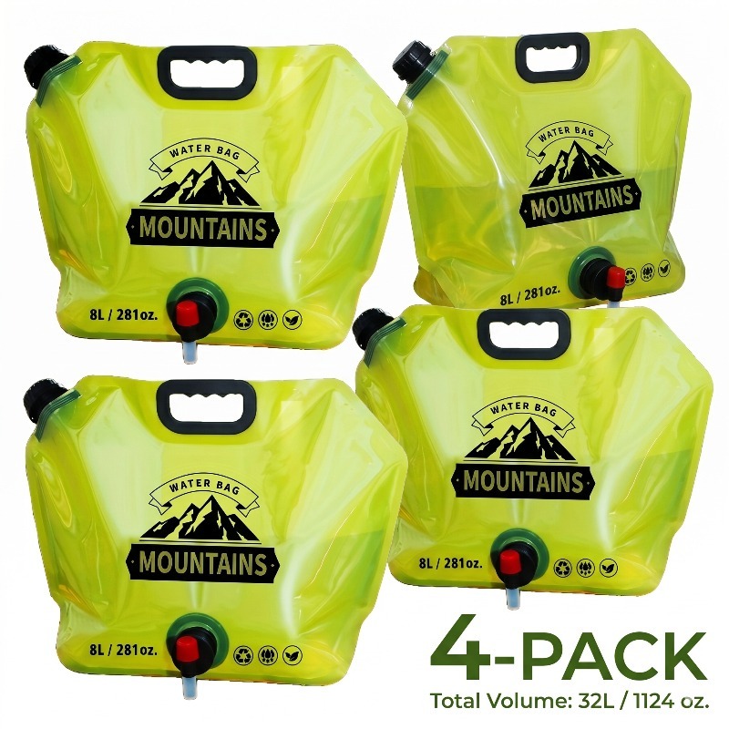 TEMU 3/4 Pack Collapsible Water Storage Jugs, 2.1 Gallon Foldable With Spigot, Bpa Free Portable Hydration Container, Green And Khaki For Hiking