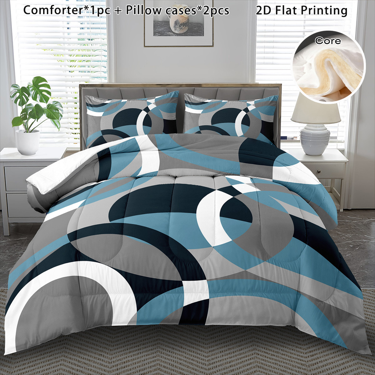 TEMU 3pcs Comforter Set For Winter Geometric Comforter Set Cartoon Boho Soft Bedding Halloween Gift Quilt Cute Christmas Room Decor Autumn Winter