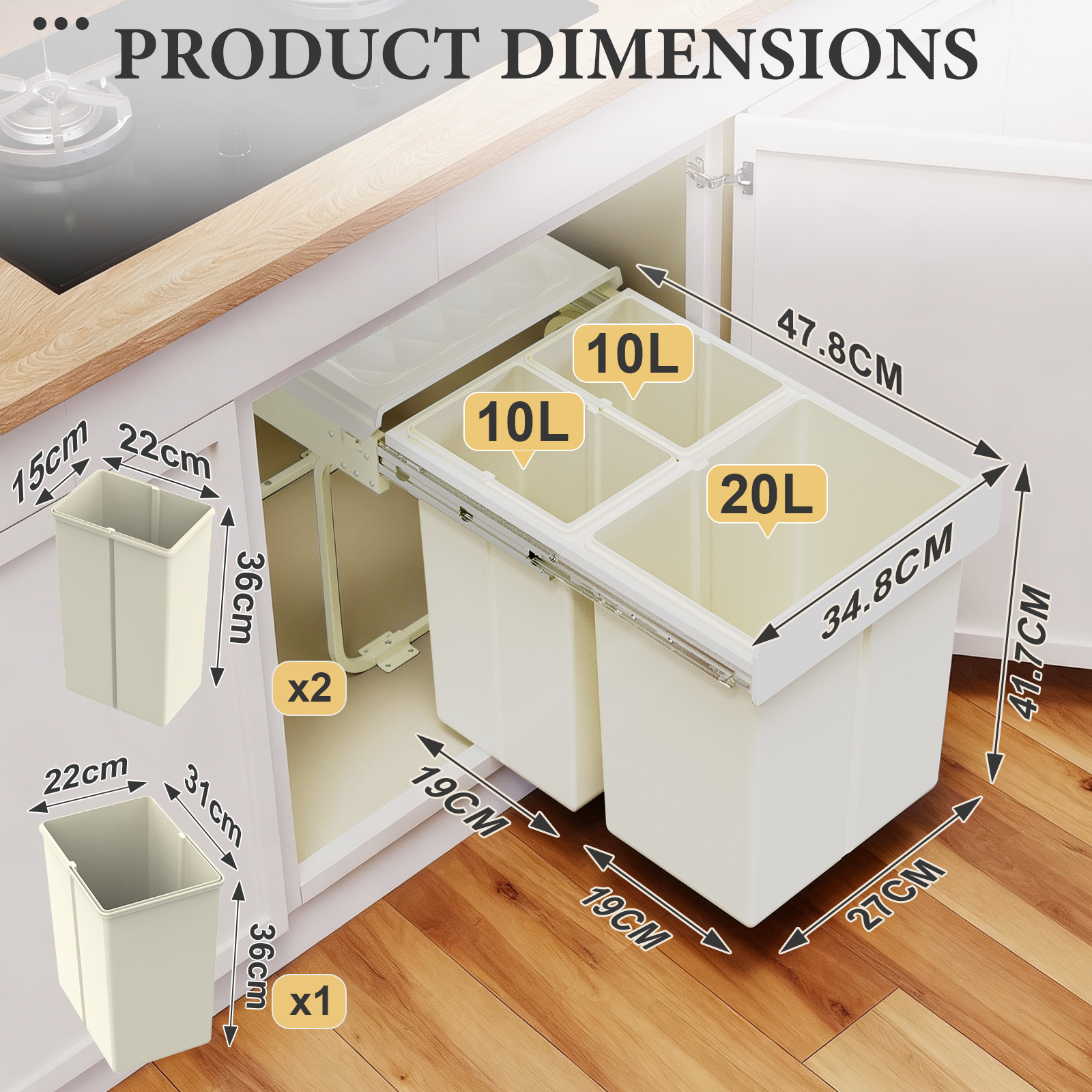 Hidden Pull-out Bin For Kitchen Cabinets, Multifunctional Waste Collector With Sorting System, , Perfect For Kitchen Organization