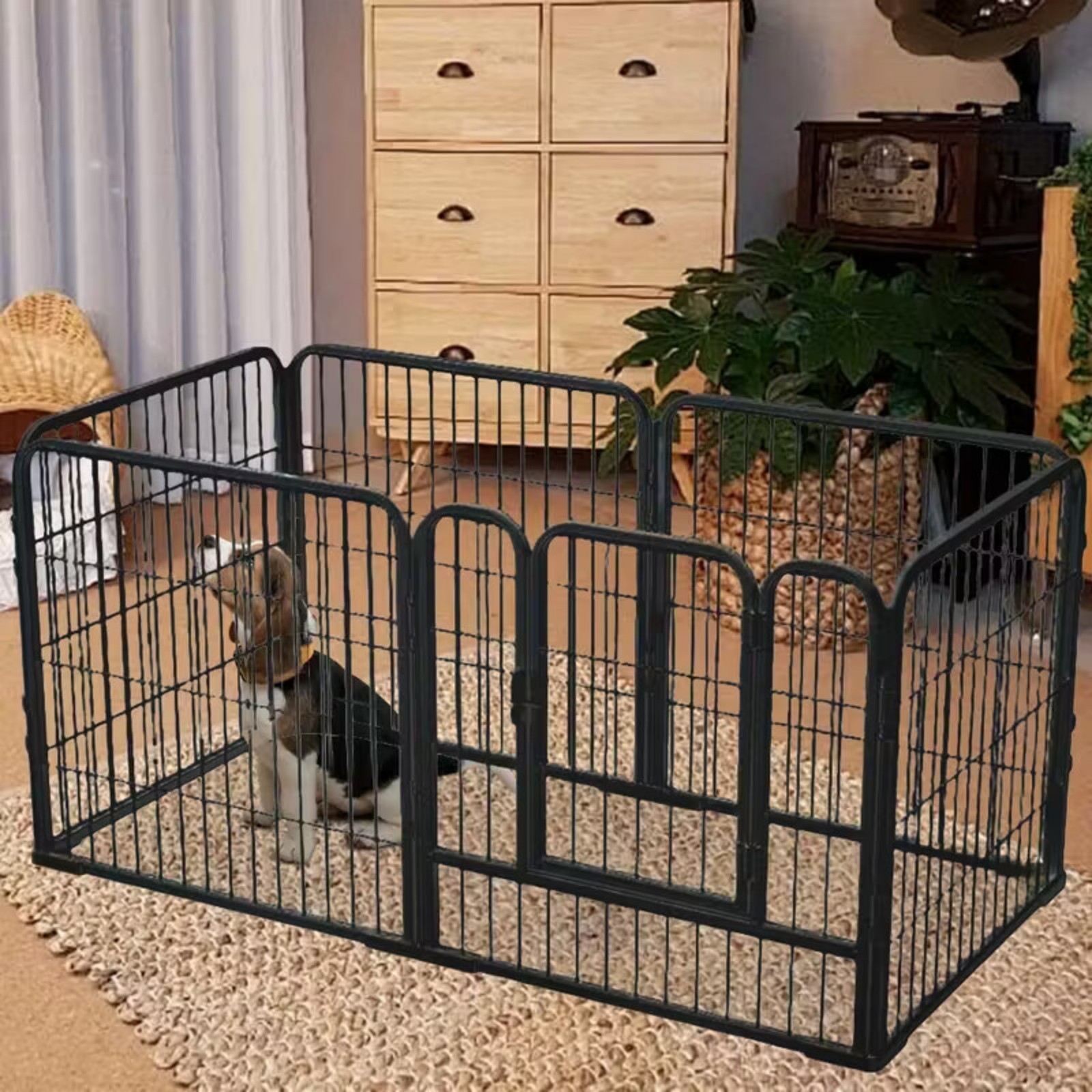 TEMU Dog Playpen, 6 Panels Indoor Doggy Fence Exercise Pen Portable Puppy Kennel Heavy Duty Metal Enclosure Outdoor Corral Crate Cage For Medium Dogs
