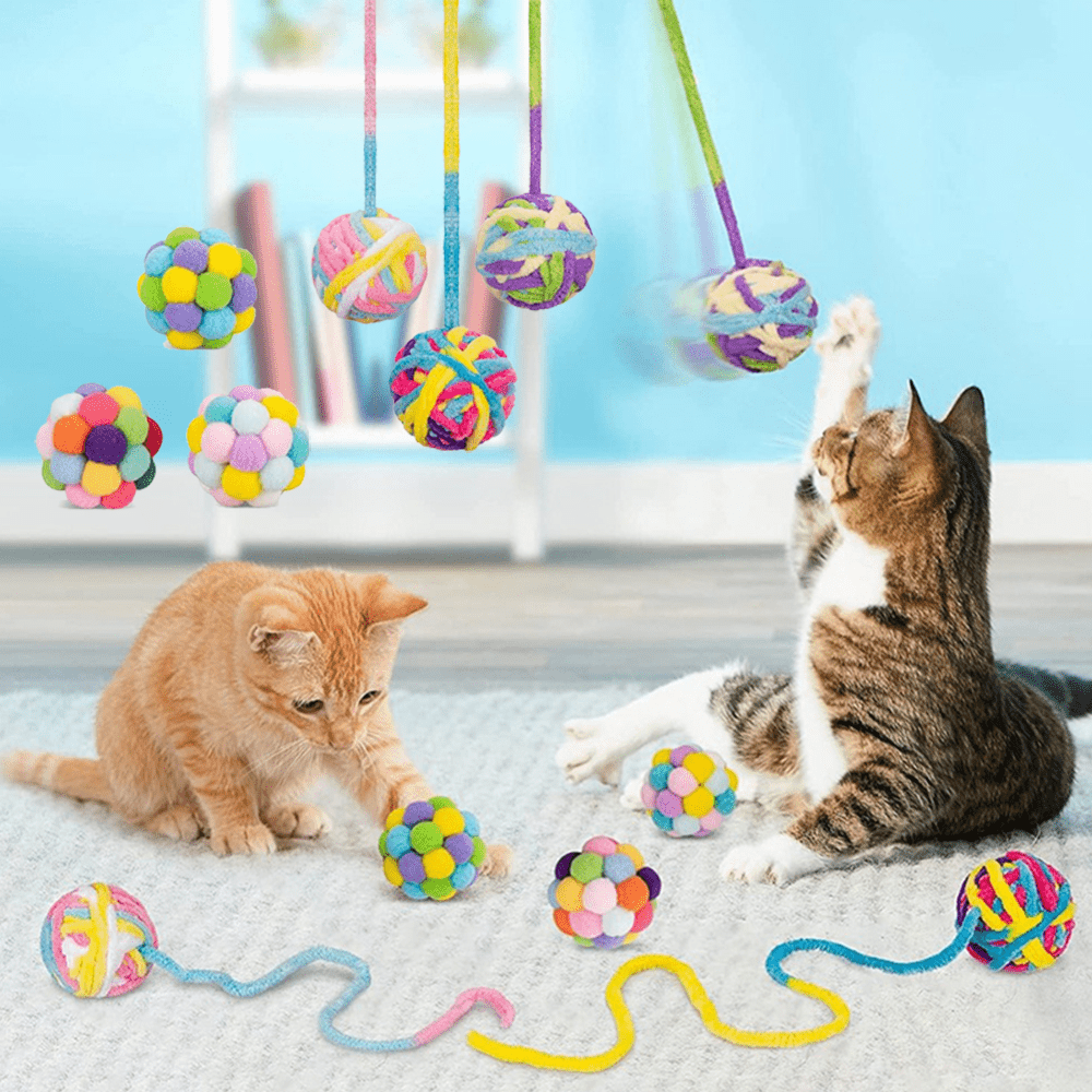 

6- Woolen Cat Toy - Fuzzy Interactive Breeds - Patterned