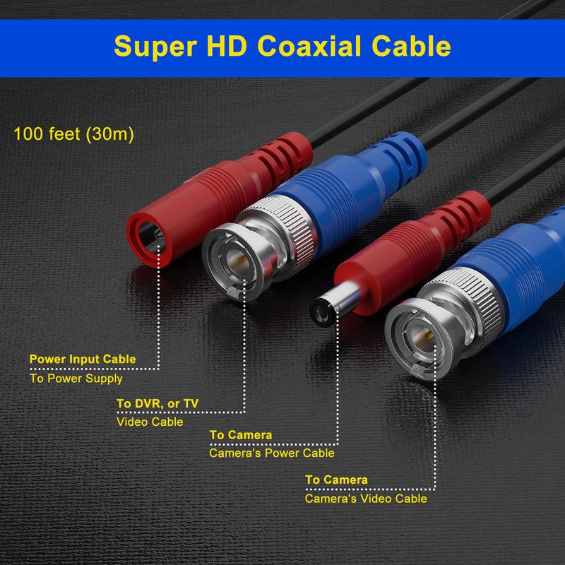 Wennow 100 Feet BNC Video & Power Cable Combo For HD Security Camera CCTV Systems – 06912, 053926106912