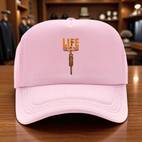 1pc adjustable trucker hat with life begins print black casual wear street style polyester fabric hand washable ideal for men and women casual headwear adjustable headgear polyester hat