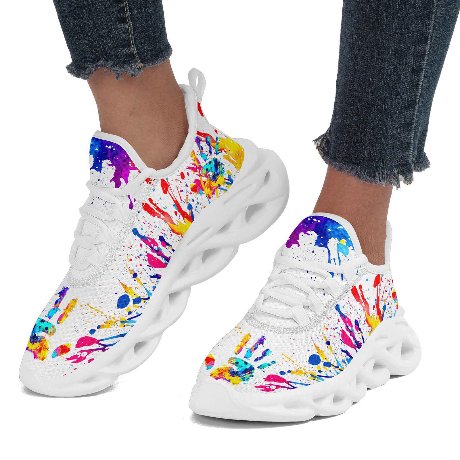 Men's Wide Fit Canvas Shoes with Multicolor Splash Print