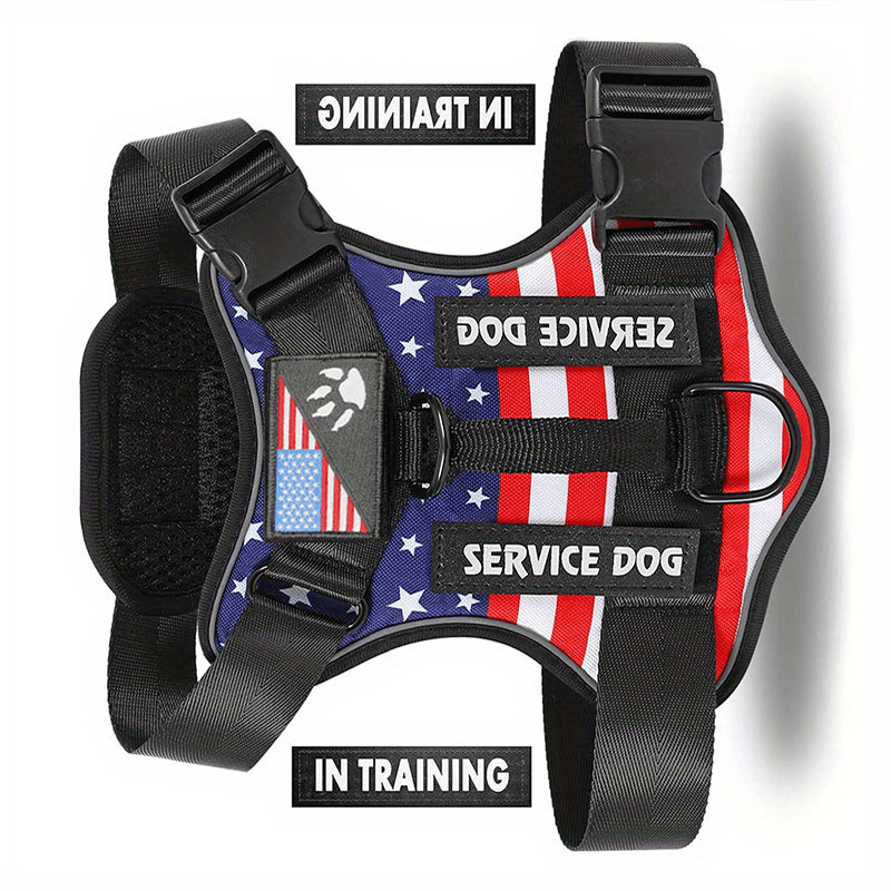 TEMU Zcaynger 6pcs Service Dog Harness Set, Reflective Dog Vest Harness With 5pcs Patches, Adjustable Soft Oxford Pet Harness, Inner Layer Mesh, Easy To Control For Dogs A For Your Dog.