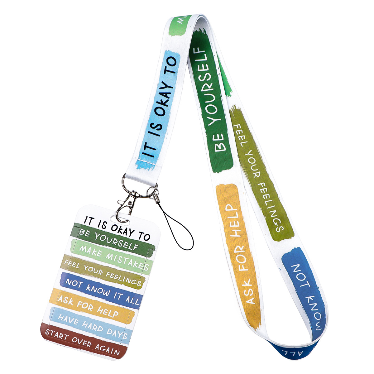 TEMU Cordon 2D à Affirmations Positives avec Porte-Carte d'Identité, Ensemble de Cordons à Badge avec de Motivation pour Porte-Clés Badge d'Identité,