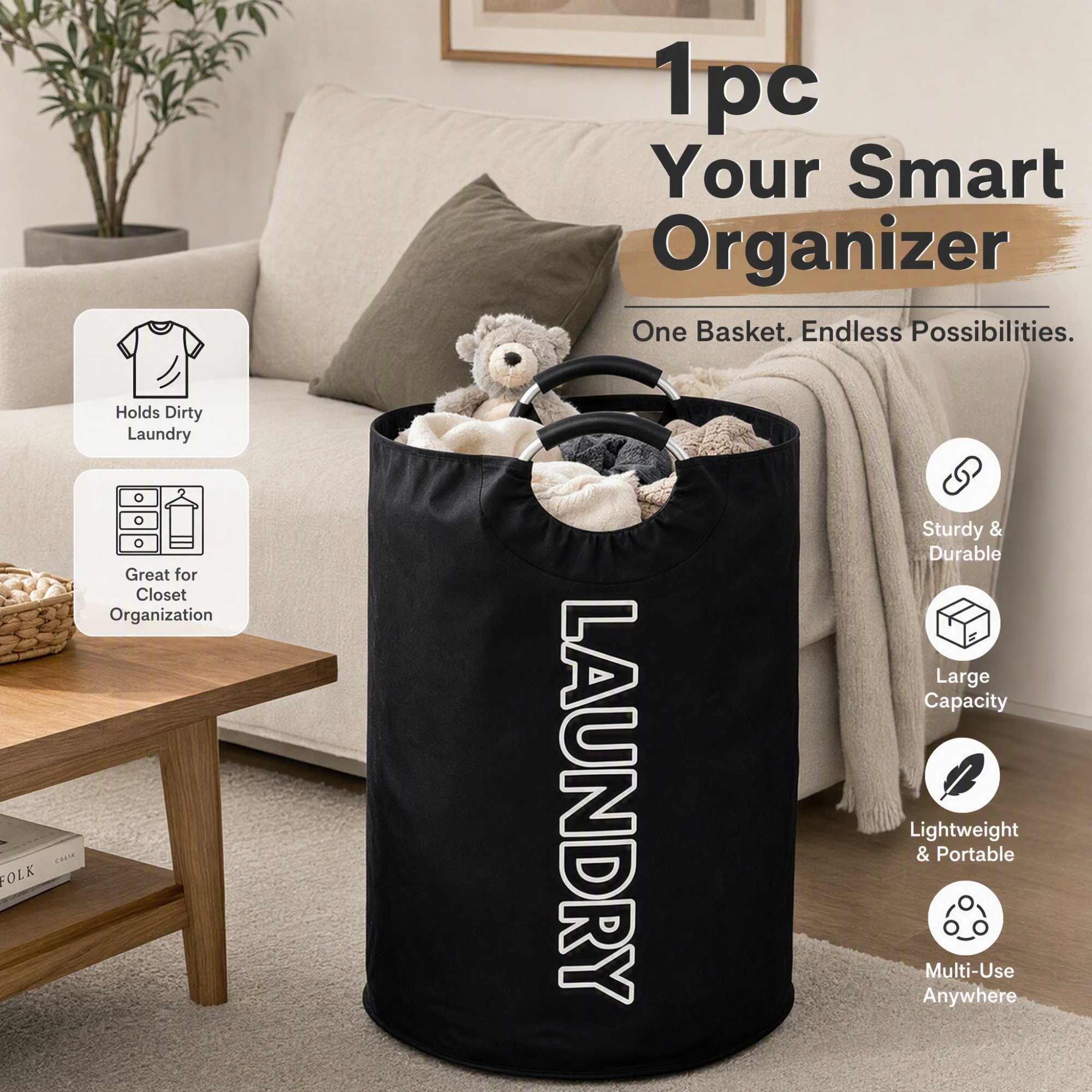 TEMU [jynor Large Capacity 90l] Large Foldable Laundry Basket - Lightweight Storage Hamper With Soft Handles For Dirty Clothes, Bedroom, Laundry Room