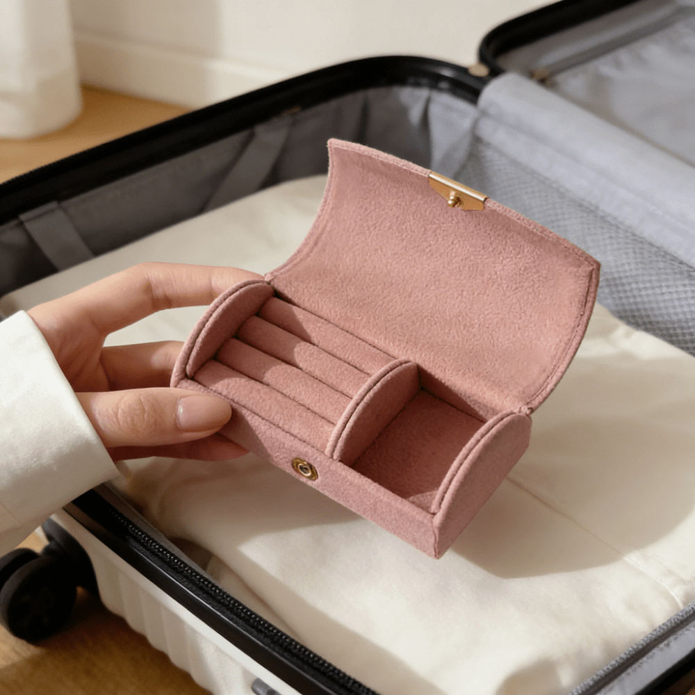 TEMU Portable Velvet Mini Jewelry Box, Fits Easily In Your Bag, Perfect For Travel And Storing Rings, Earrings, Pendants, Etc., Jewelry Boxes
