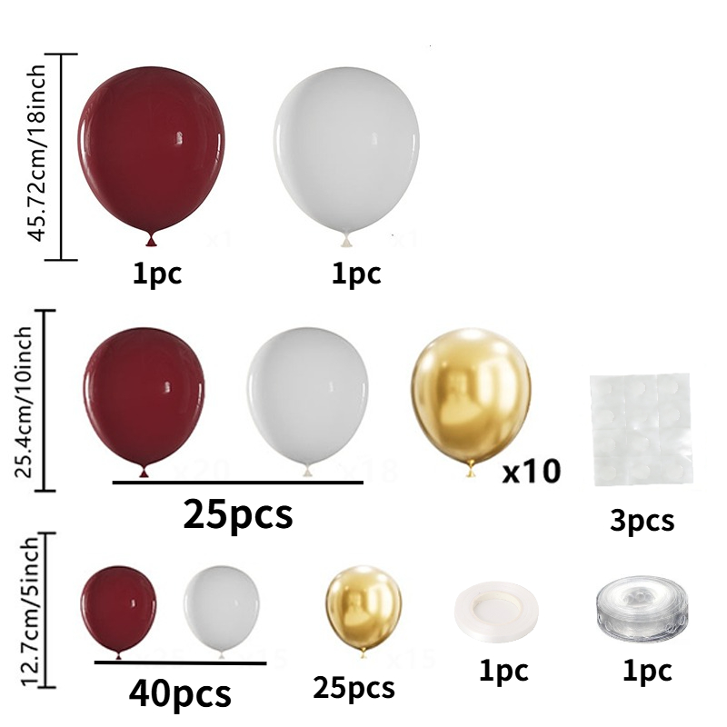 TEMU 107pcs Red Wine, White And Arch Set - Includes 18/10/5-inch Wine Red, Golden And White Latex Balloons. The Is Fashionable And Upscale, Suitable