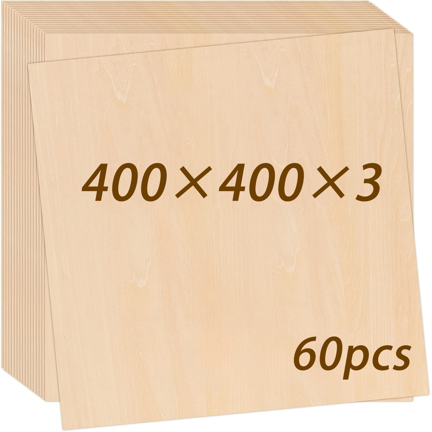 Image of 60pcs Tocome Basswood Plywood | 400x400x3mm High-quality Unfinished Wood Panels, Natural Wood Grain, , Suitable For Laser Engraving, Cnc Cutting, Wood Carving, Crafts, Model Making - Sturdy And Stable