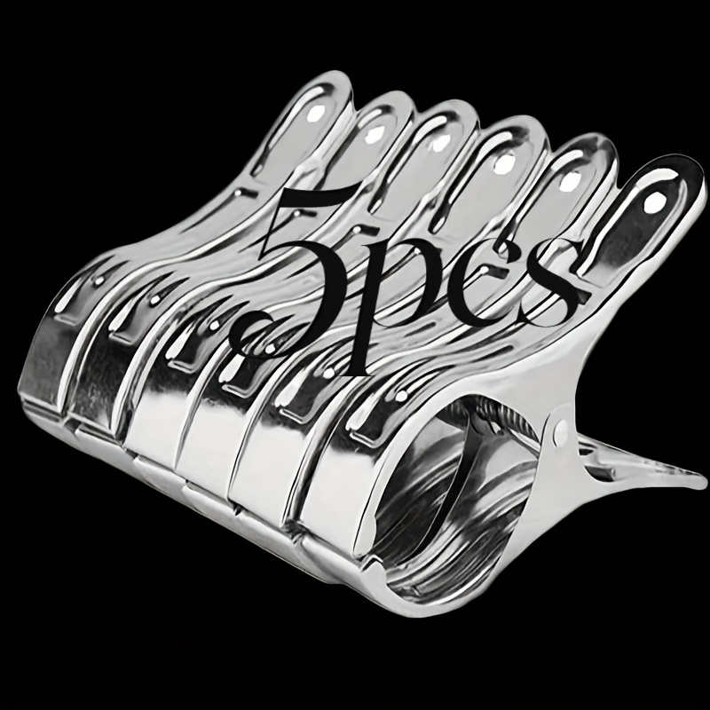 TEMU 5pcs Large Stainless Steel Windproof Spring Clothespins, Rustproof Clamps Hanging Blankets Towels Clothes, Anti-slip Non-mark, Indoor Outdoor