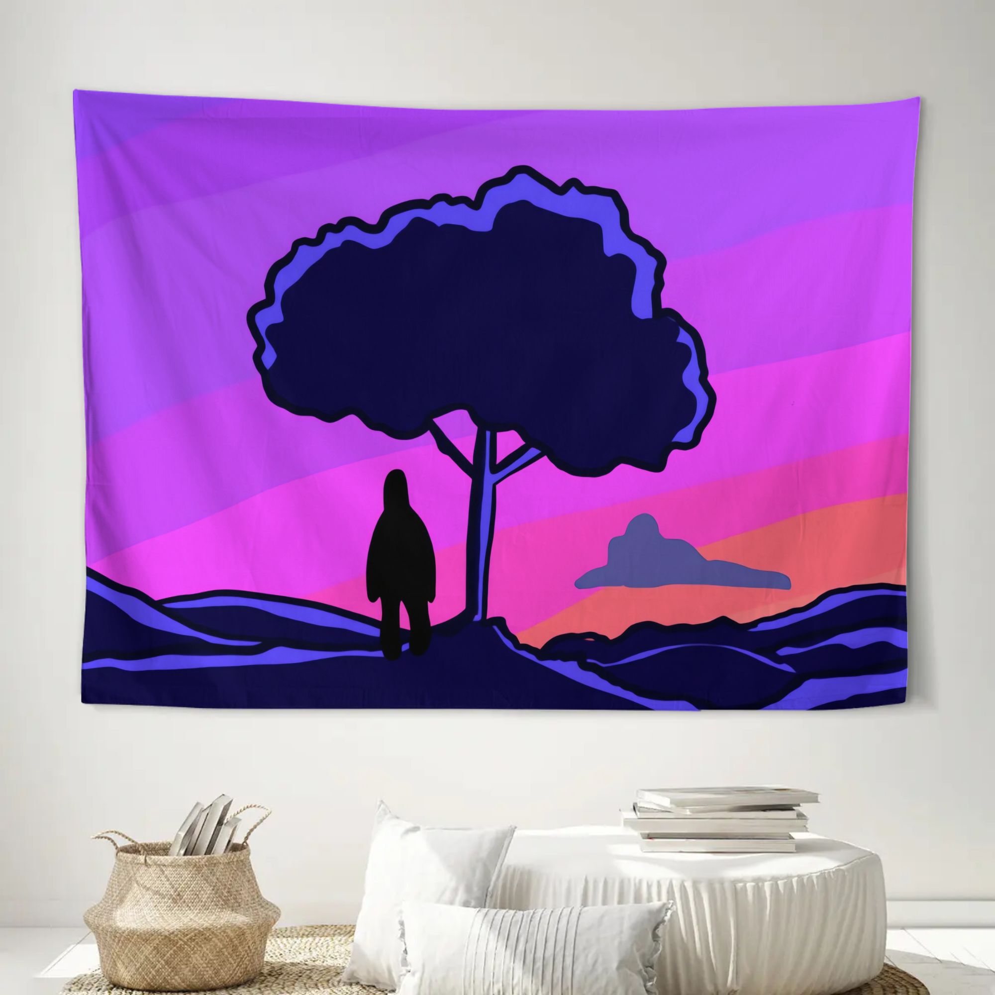 TEMU Sassy Tapestry - Horizontal Abstract Wall Hanging With Sasquatch, Horizontal Landscape Print Suitable For Hallway, Staircase Decor, Modern