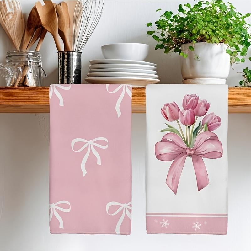E-shop Küchentücher mit rosa Schleife, Tulpen- und Blumenmuster, Nachbarschaftsgeschenk, Muttertagsgeschenk, Geburtstagsgeschenk, süßes Einzugsgeschenk