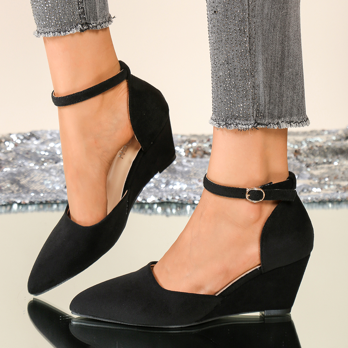 black wedge heel dress shoes Coutgo Womens Pumps Dressy Mary Jane Comfort Wedges Closed Toe Ankle Strap Heeled Shoes The classic Mary Jane design with an adjustable buckle strap and clean solid colors transitions seamlessly from casual daytime outfits to polished office wear or weekend brunch dates. Women's Sexy Peep Toe Patent