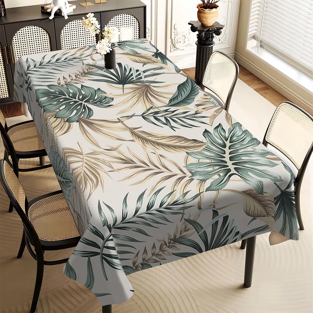 TEMU 1pc Single-sided Printed Tablecloth With Tropical Leaf Pattern,wedding Decorations,summer Decoration,garden Decor For Outside,outdoor Decor,