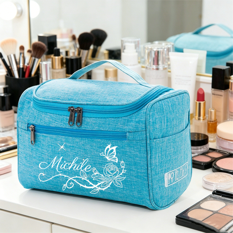 TEMU Rose Vine Name Custom Handheld Hanging Toiletry Bag, Lightweight Large Capacity, Romantic Anniversary Gift , Unisex Handheld Storage Bag,