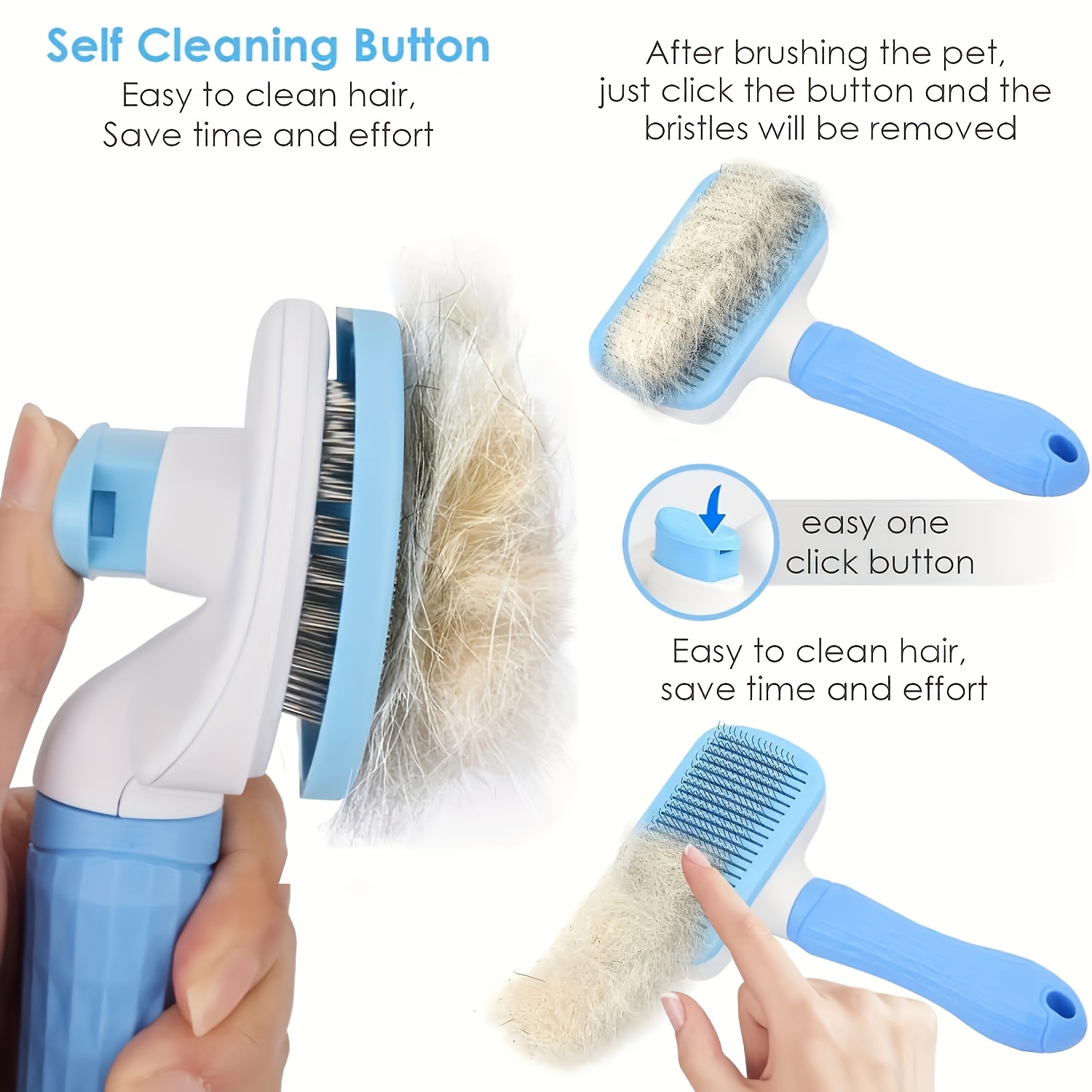 Upgraded Easy-To-Clean Pet Grooming Brush with Self-Cleaning Button for One-Button Hair Removal - Bent Needle Brush for Cats And Dogs, Gentle Hair Removal And Massage, Ideal for Loose Fur, Pet Grooming Solely, [All 4 Seasons