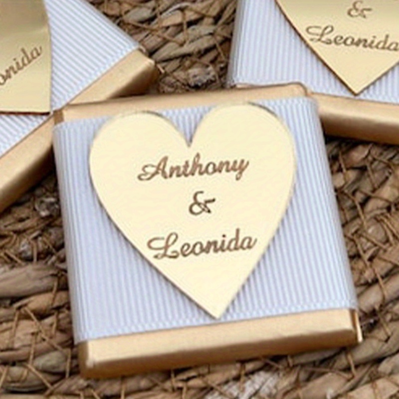 TEMU 1/5/15pcs Personalized Mirror Crystal Gift Box Tags, Heart-shaped Gift Accessories, Custom Party Decorations, Wedding Gift Chocolates, Guest